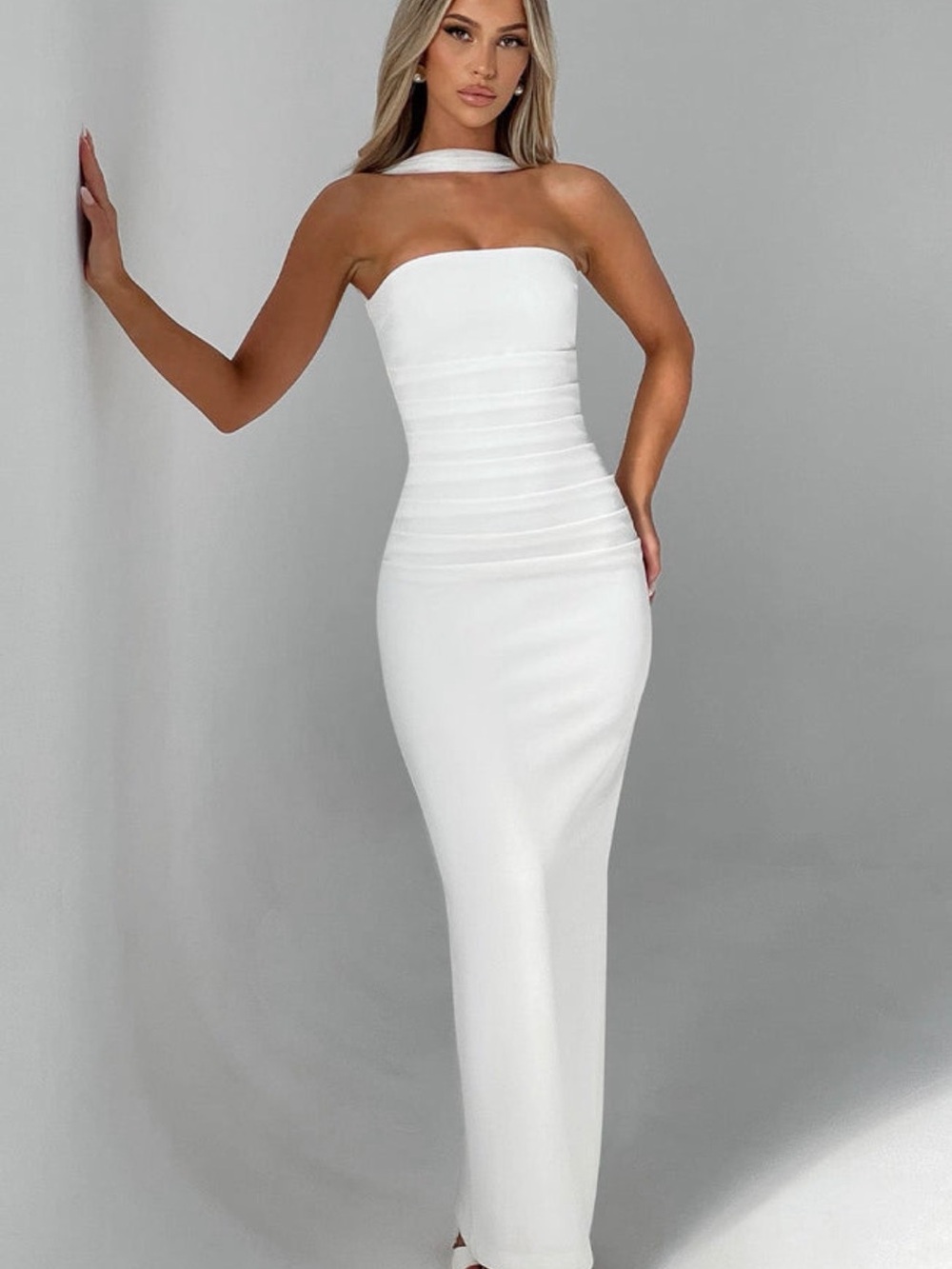 White Strapless Maxi Dress with Built-In Choker
